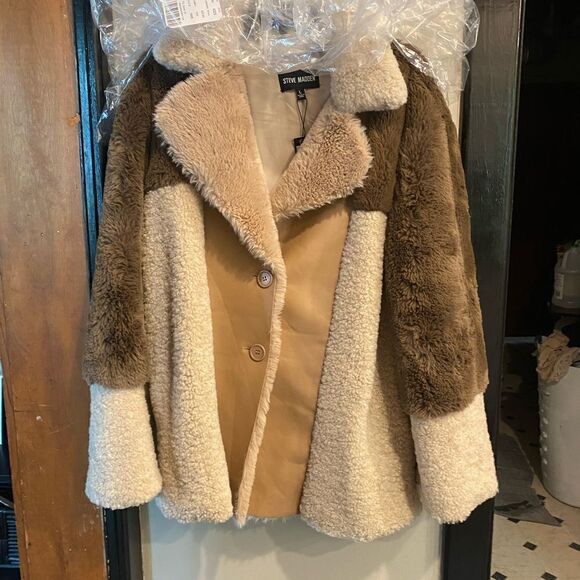 STEVE MADDEN Willow Faux Fur Color Blocked Coat Size Large - Picture 6 of 7